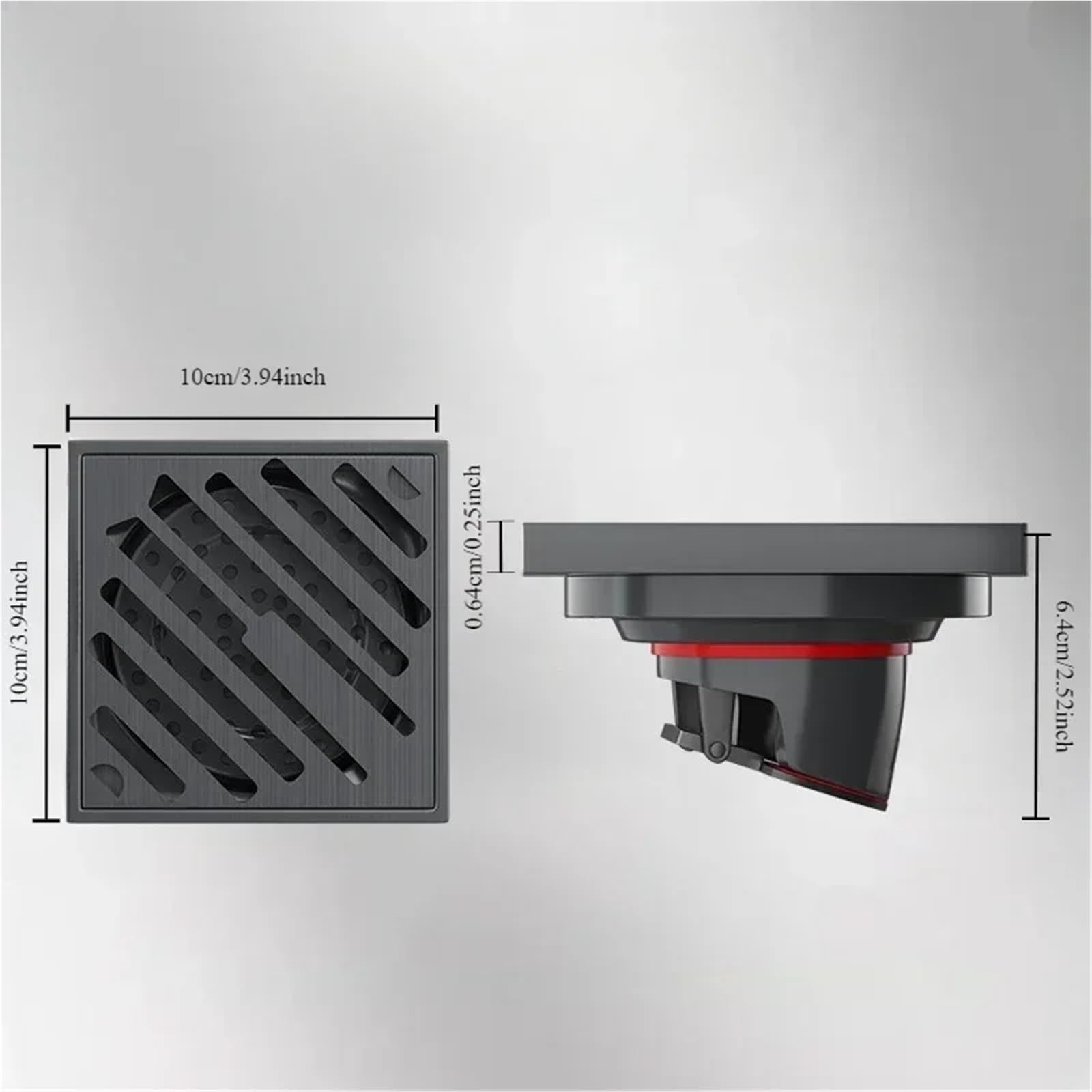Drenaje De Suelo Desagüe de Suelo Cuadrado Acero Inoxidable for baño, a Prueba olores, antiobstrucción, fácil Instalar para Lavabo(Dark Grey)