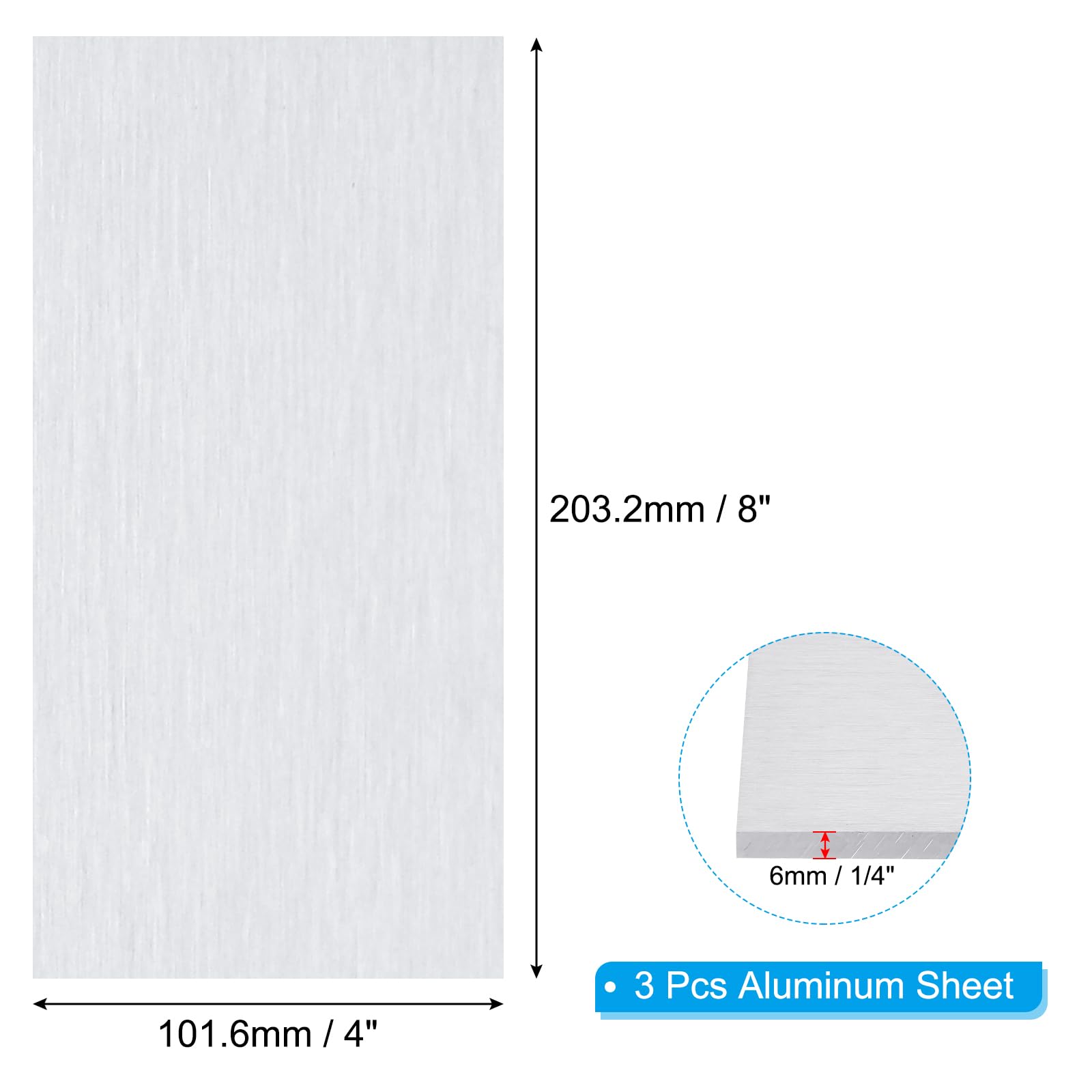 PATIKIL 3pcs Placa de Aluminio 6061, 203x102x6mm Chapa Plana de Metal Hoja Metálica con Película Protectora para DIY Modelo Artesanía Bricolaje Industria Elaboración Perforación