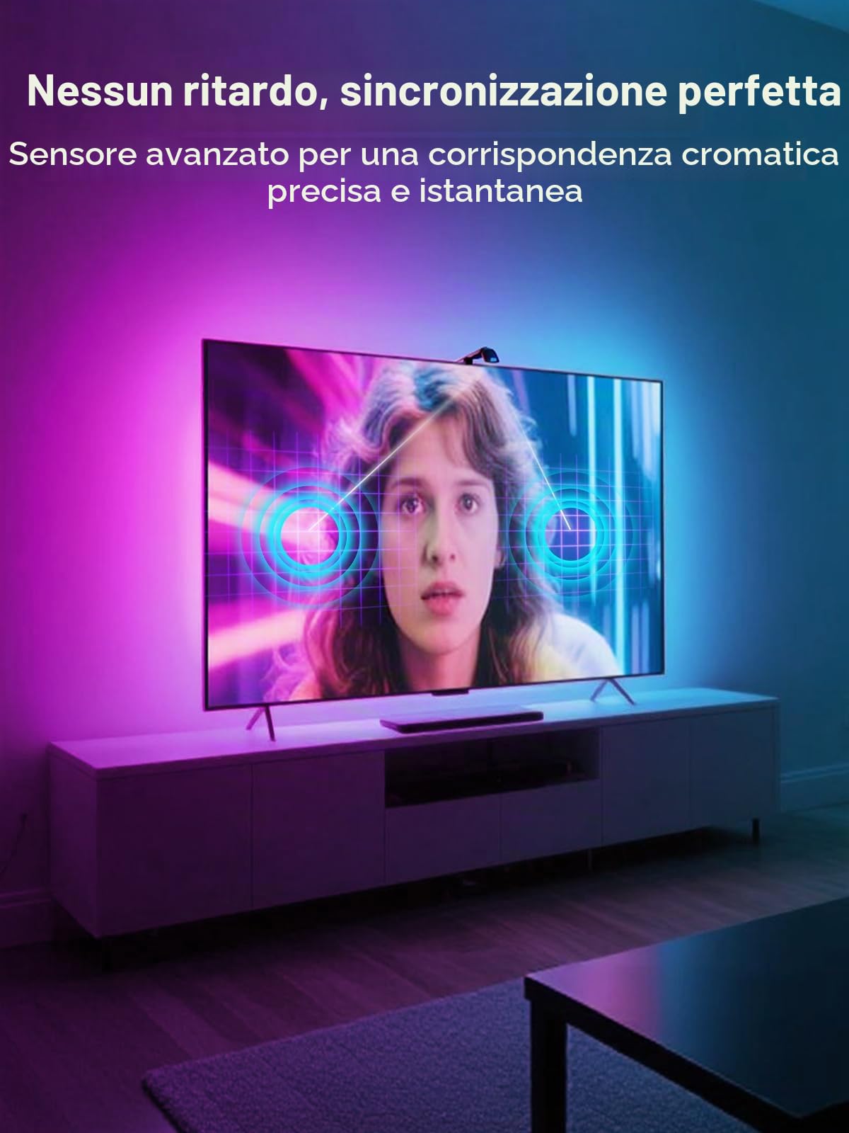 GIPOYENT - Retroilluminazione LED per TV con fotocamera, luci RGB da 3,2 metri che cambiano con TV da 32-50 pollici, luce LED di sincronizzazione musicale con controllo intelligente dell'app, striscia