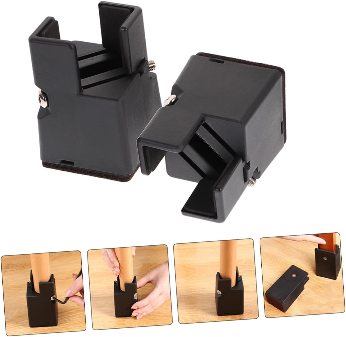 Zerodeko 4Pcs Adjustable Furniture Risers for Bed Chair and Desk Height Increase with Screw Clamp Easy Setup Stable Support for Home Use