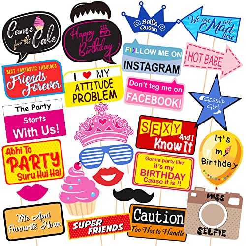 26 Pcs Multi Colour Theme Photobooth Props for Birthday Girl or B...