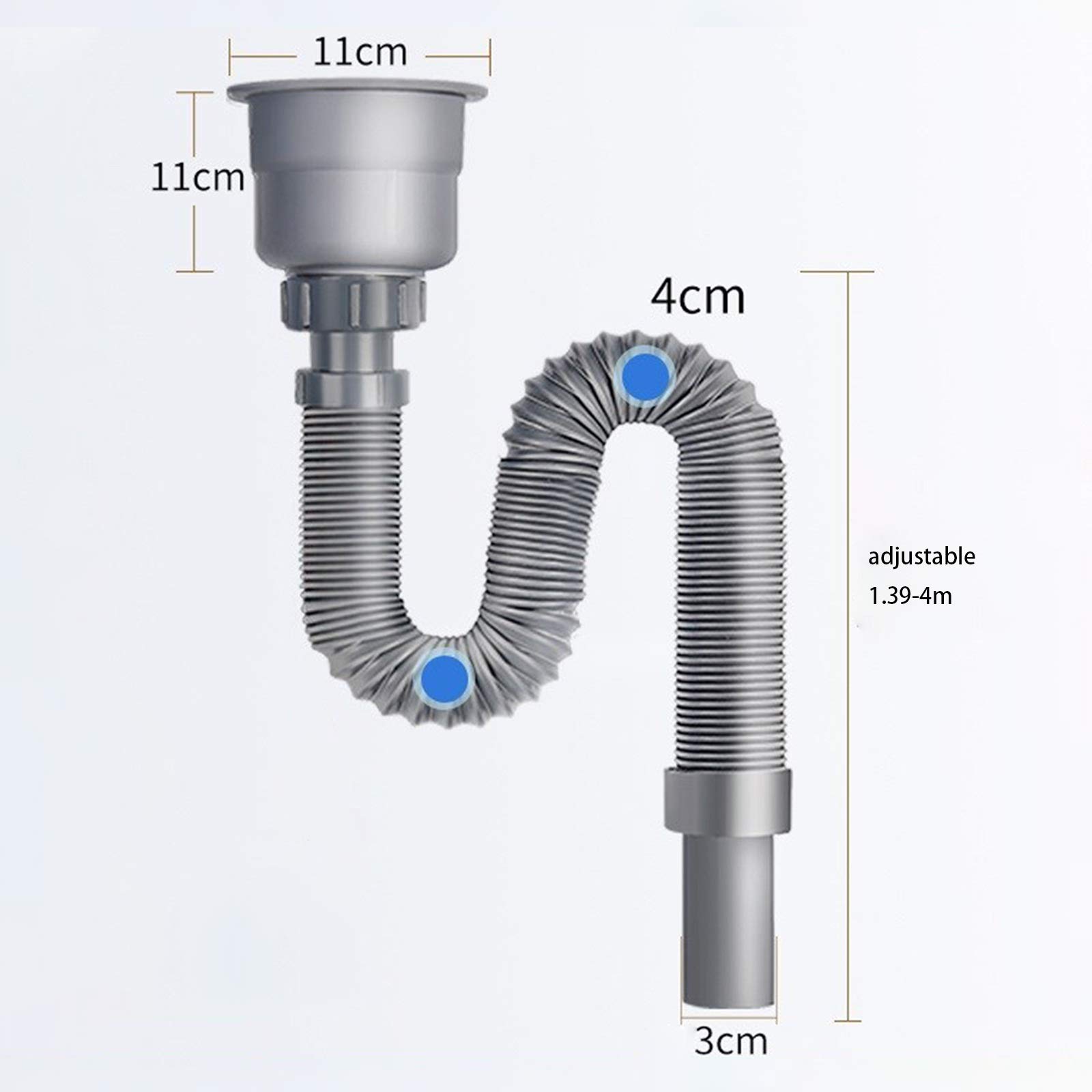 Manguera de drenaje flexible para fregadero de baño y cocina, 4 m de longitud, accesorios de tubería de desagüe para fregaderos individuales y dobles
