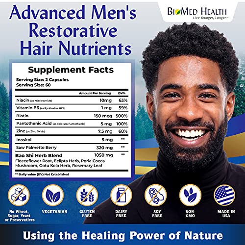Biomed Health Hair Growth Vitamins For Men 120Ct - Saw Palmetto Dht Blocker With Biotin, Advanced Restorative Hair Nutrients, Promotes Hair Regrowth And Anti-Gray Hair #TOP1