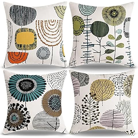 4er Set Kissenbezüge 40x40cm Blumen Dekokissen Kissen Beige Abstrakte Vintage Dekoration Sofakissen Quadrat Leinen Dekorative Kissenhülle Zierkissenbezüge für Sofa Schlafzimmer Wohnzimmer Auto Cover