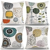 RYBornament 4er Set Dekorativ Kissenbezug 45x45 Blume Kissenhülle Sofakissen Outdoor Kissen Beige Abstrakter Kissenbezug Vintage Bauernhaus Leinen Quadratischer Kissen Für Sofa,Wohnzimmer Garten