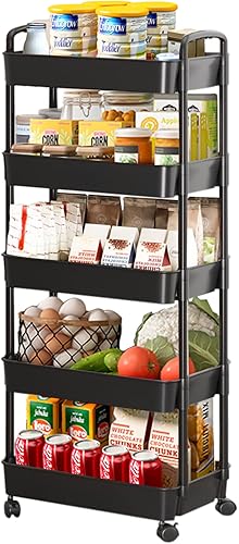 Carro rodante de 5 niveles con ruedas enrollables de 360 y asa carrito multiusos multiusos carrito de almacenamiento multifuncional desmontable para