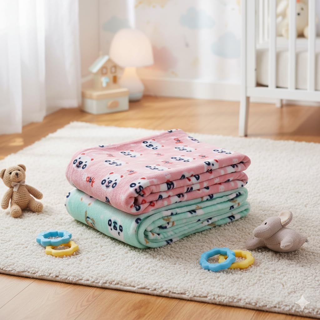 Florida All Season Ultra Soft Baby Blanket Pack of 2 | Kids AC Blanket, Flannel Wrapper & Lightweight Blanket for 0-5 Years (110x140 cm)