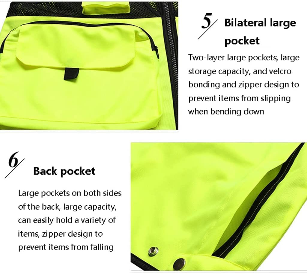 TOMYEUS Chaleco Reflectante de Alta Visibilidad Nocturna con Bolsillo con Cremallera Ciclismo Correr Traje Reflectante Malla Transpirable Chaleco de Seguridad de Dos Tonos
