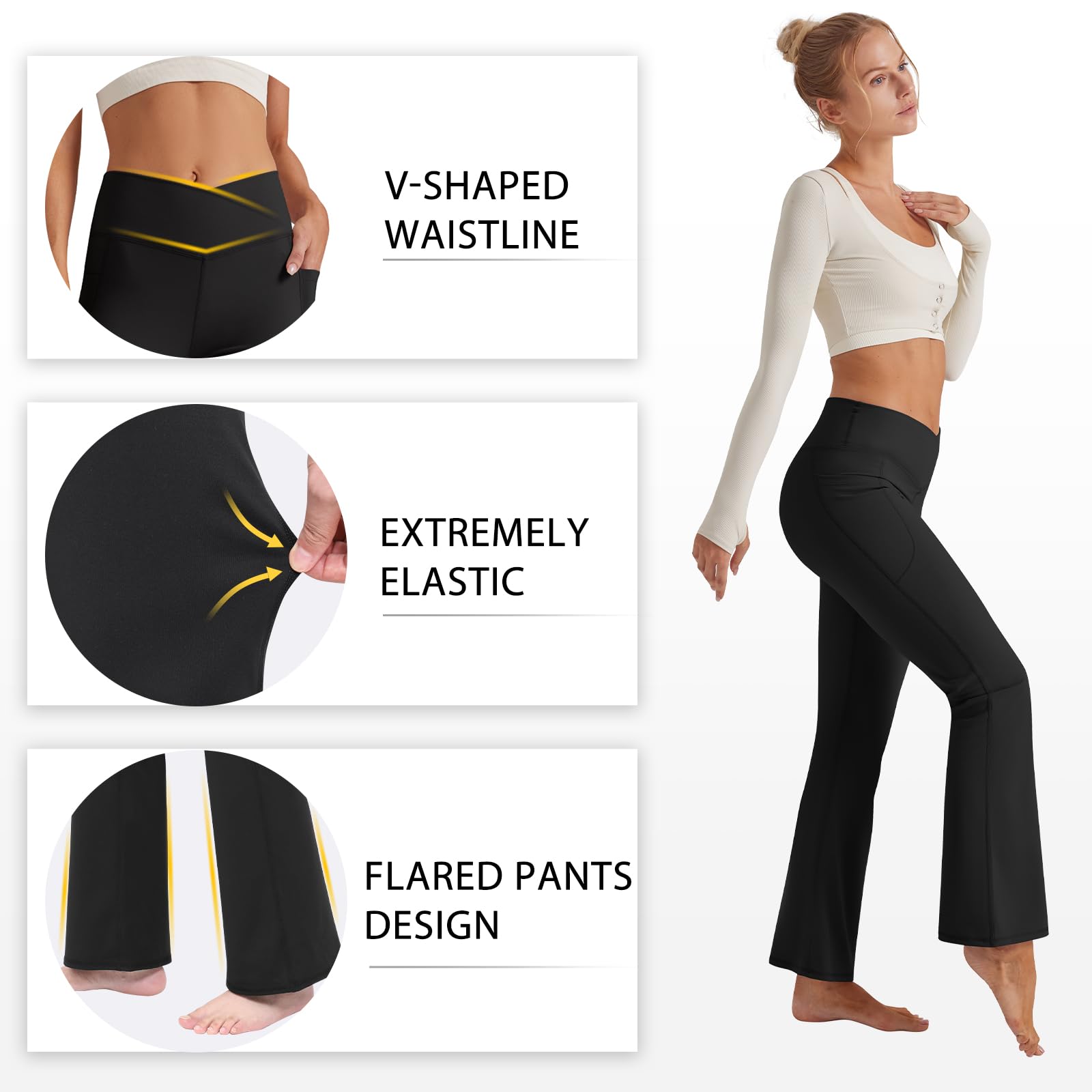 Glacspyg Pantaloni Yoga da Donna, Pantaloni a Zampa con Tasche, Vita a V, Stile Bootcut, Ideali per Il Fitness e Il Tempo Libero