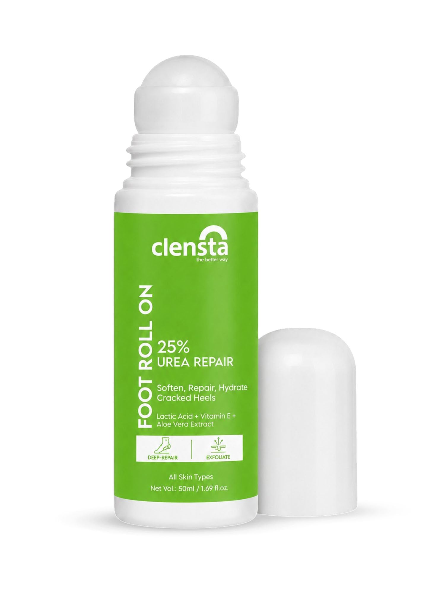 Clensta Foot Roll On 25% Urea | Softens Cracked Heels & Rough Feet | Deep Hydration Support | Lactic Acid, Vitamin E & Aloe Vera | Fast-Absorbing Non-Greasy Foot Repair Roll-On | For Dry & Hardened Skin | 50 ml-image-28