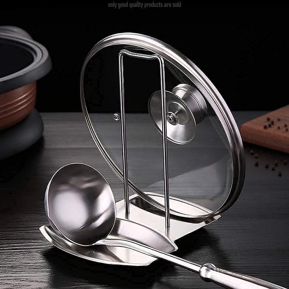 BluBasket Stainless Steel Lid and Spoon Rest - Heavy Duty Pot Cover Rack and Utensil Holder for Kitchen Countertop - Rustproof Stove Organizer for Ladles, Spatulas, and Pan Lids 1