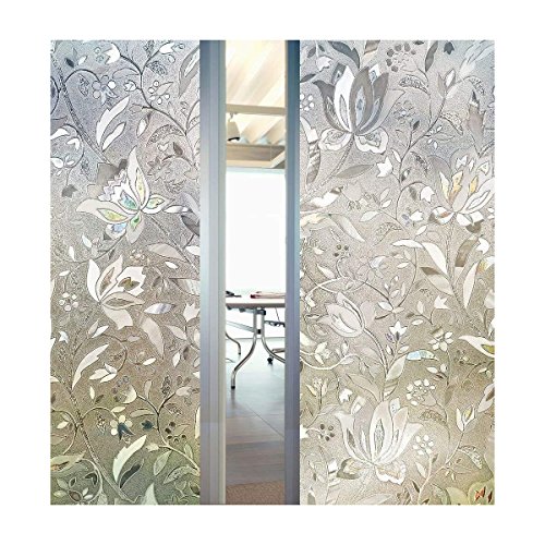 iEventStar 3D Decorative Tulip Flower Pattern Frosted Privacy Window Film Self adhesive Static Sticker for Bathroom Kitchen Living room (17.7" x 78.7")