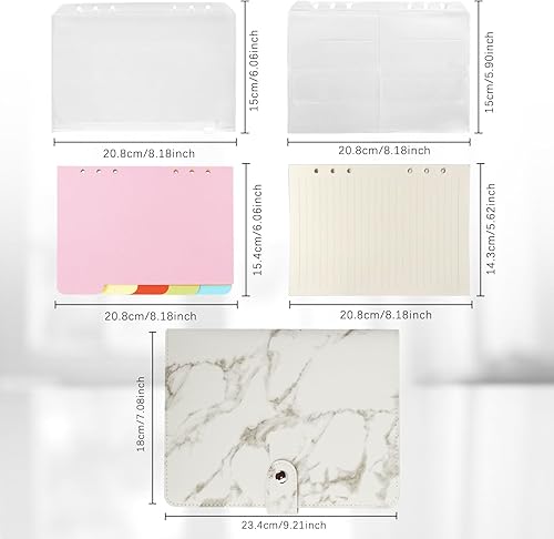 Miniatura 7 de FYY Carpeta de cuero A5 con 6 anillas, cuaderno recargable A5 con bolsillos para carpeta, divisores A5, papel de repuesto A5, carpeta de viaje de