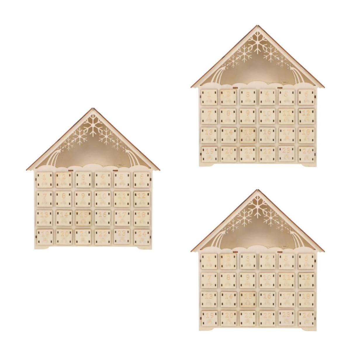 Toyvian 3 Piezas Calendario de Adviento Navideño de Madera con LED y 24