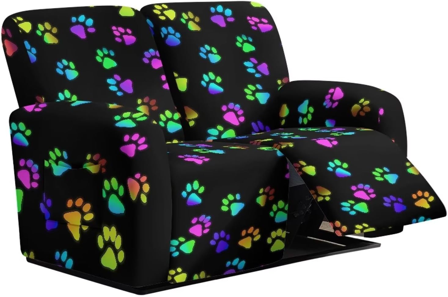 Reclining Loveseat Slipcover, Dog Paw Print 6-Piece Stretch Sofa Covers with Pockets, 2 Seat Loveseat Recliner Cover, Furniture Protector Covers for Pet Kid, Washable
