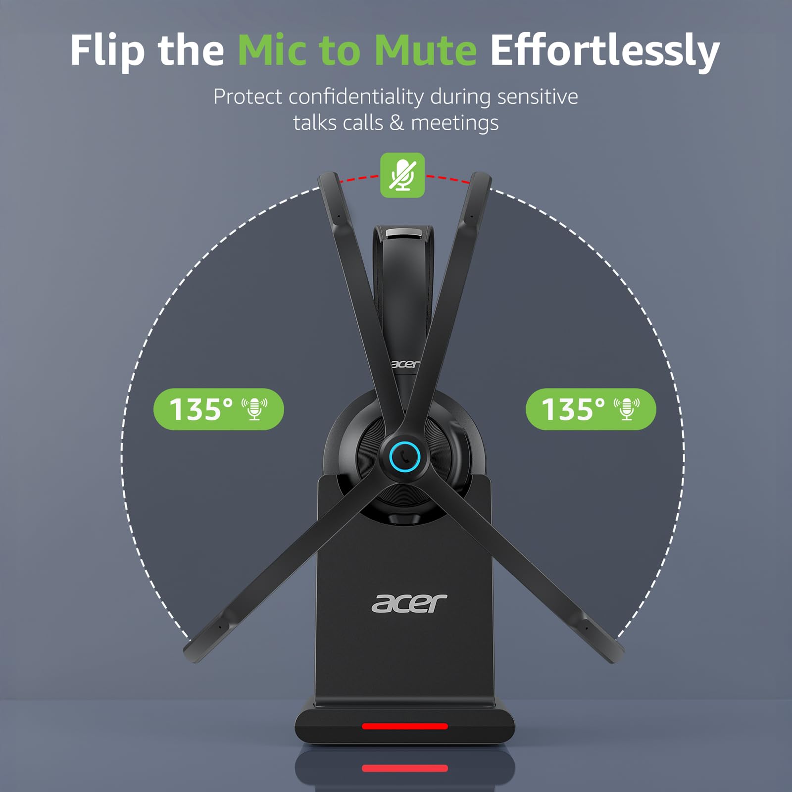 acer Cuffie wireless con microfono per lavoro, Bluetooth 5.3 da 2,4 G, doppia modalità, batteria 36 ore, microfono per chiamate ENC cristallino, dongle USB per PC, cuffie Bluetooth per telefono/tablet