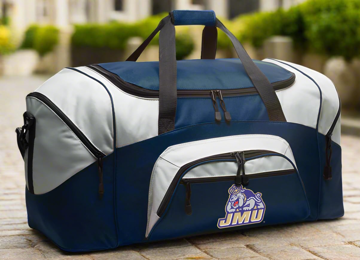 Large James Madison University Duffle Bag - JMU Suitcase or Gym Gear & Travel Bag - Purple (Navy)