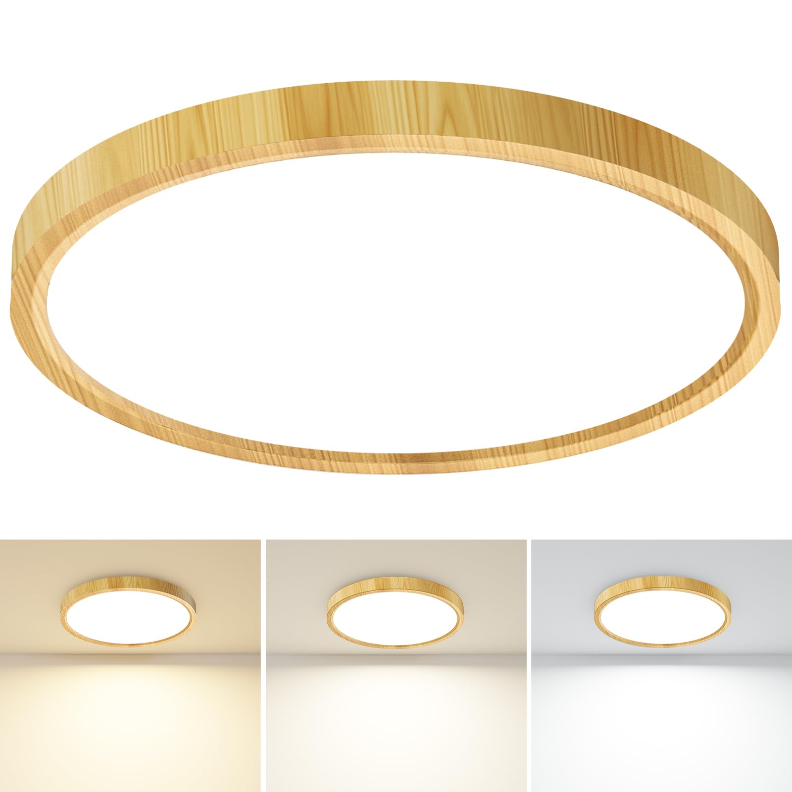 slochi Bathroom Light, 3000K/4000K/6500K 3 Color Temperature, Waterproof IP44, Small, Round, Modern, Flush Ceiling Light for Bathroom, Kitchen, Bedroom, HallwayØ30CM(Wood)