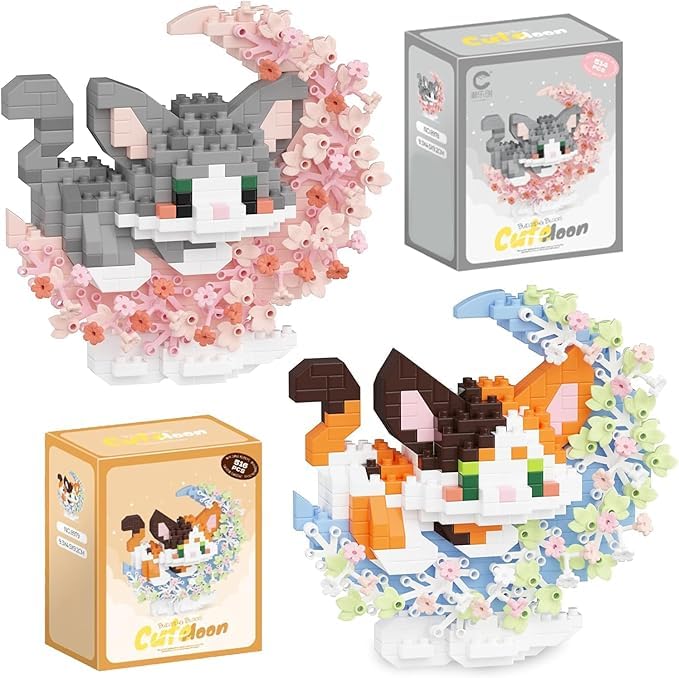 Cat Building Blocks Set, Micro Construction Building Bricks Mini Animal Bricks DIY Buildings Block Set 3D Puzzle Brick Creativity Brick Micro Constructionbricks Gift for Birthday Carnival(Grey,Orange)