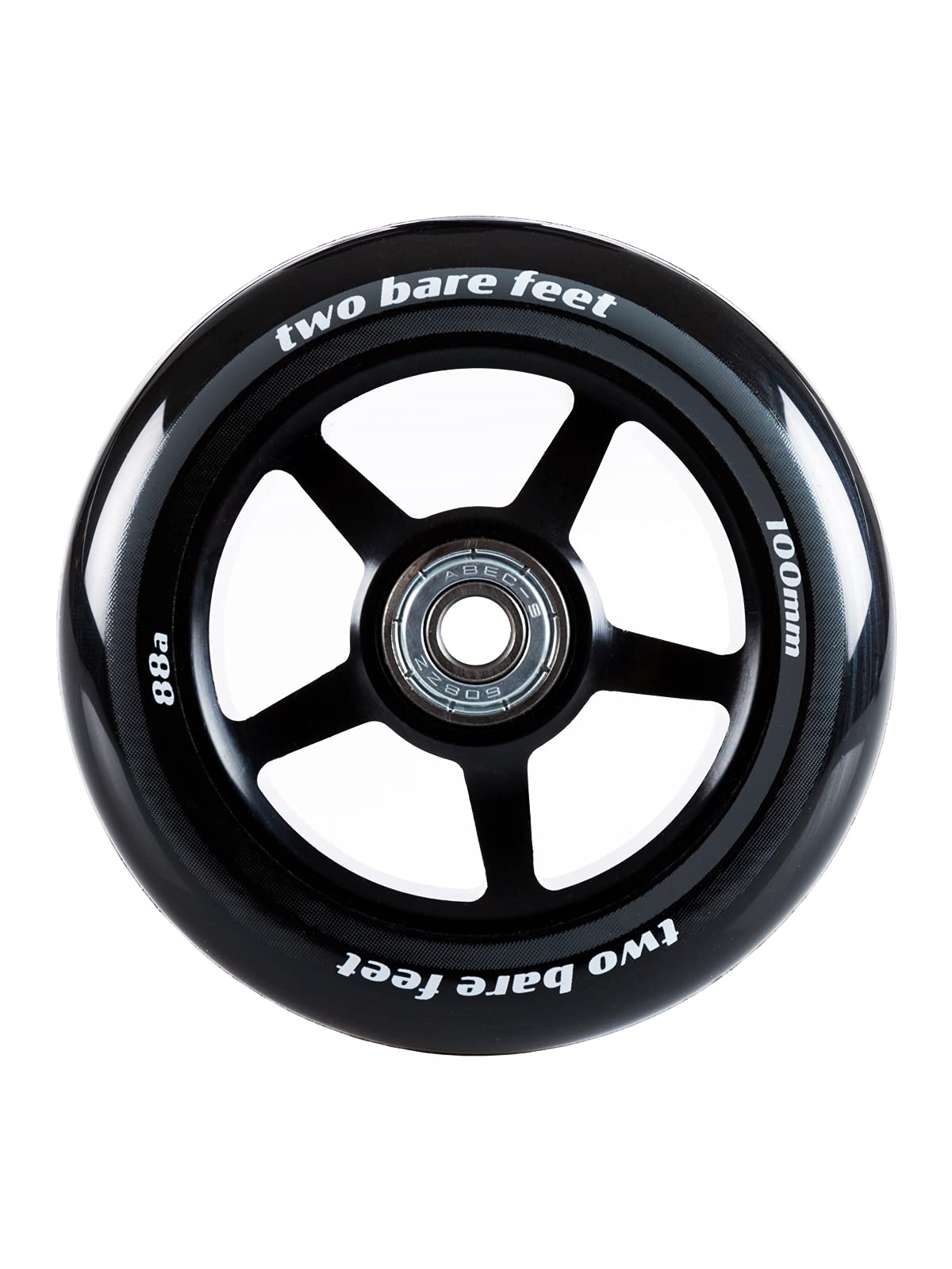 Two Bare Feet Alloy Series 100mm Stunt Scooter Wheels with ABEC 9 Bearings – Replacement Metal Core Wheels for Freestyle & Trick Scooters (5 Star Black Single) — image 1