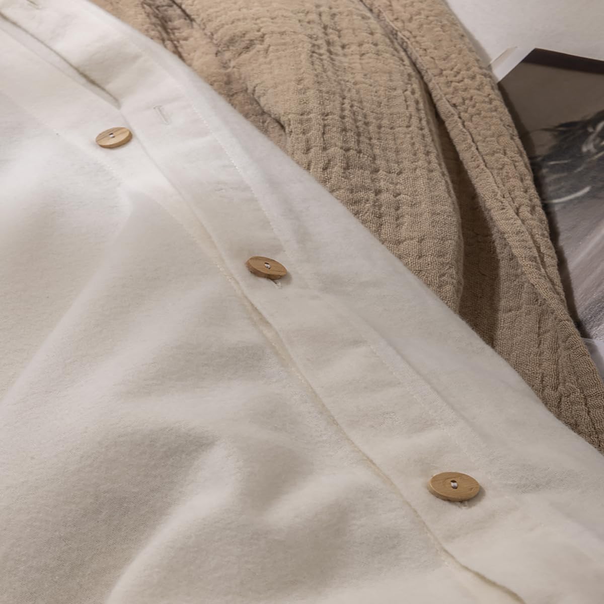 Housse de Couette Unie en Flanelle de Coton, Frisson, 200 x 200 cm, ESSIX, Beige Clair