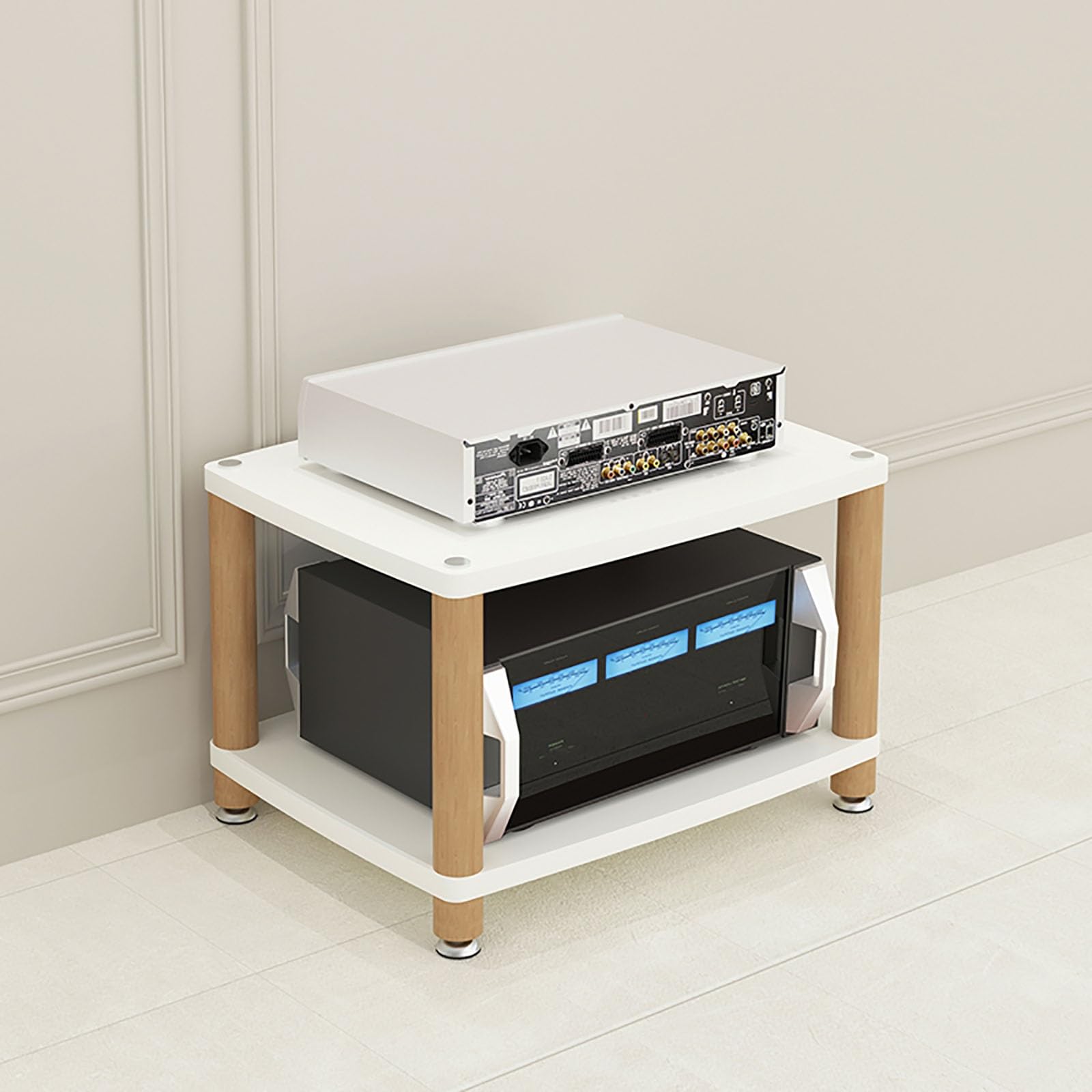 Support audio avec multiprise intégrée et étagère ampli pour salon hifi