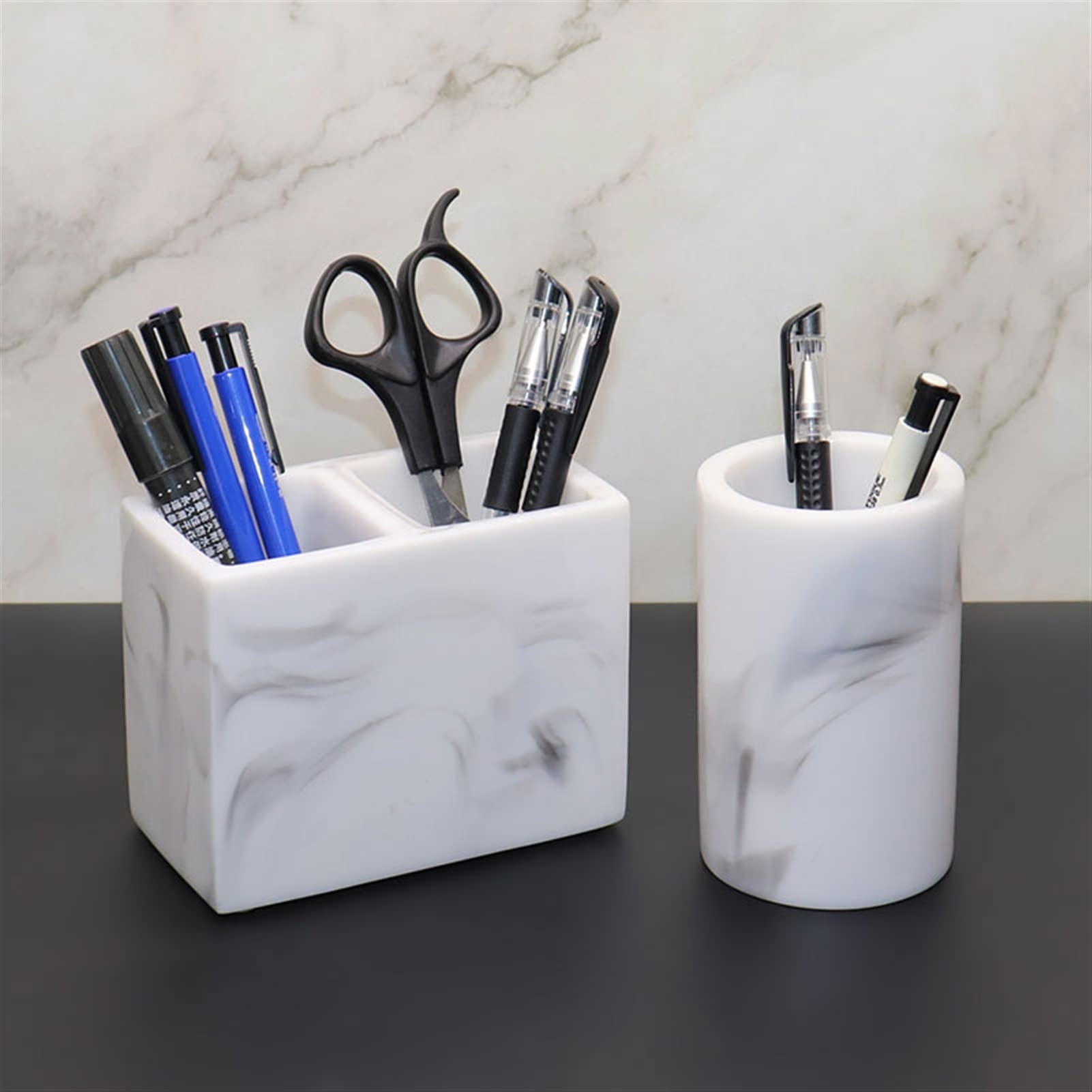 SISWIM Stifteköcher Stiftbecher Stifthalter Imitation Marmor Desktop Bleistift Aufbewahrung Cup Office Desk Multifunktional Pinselstift Speicher Stifthalter Stifteköcher Schreibtisch (Size : A)