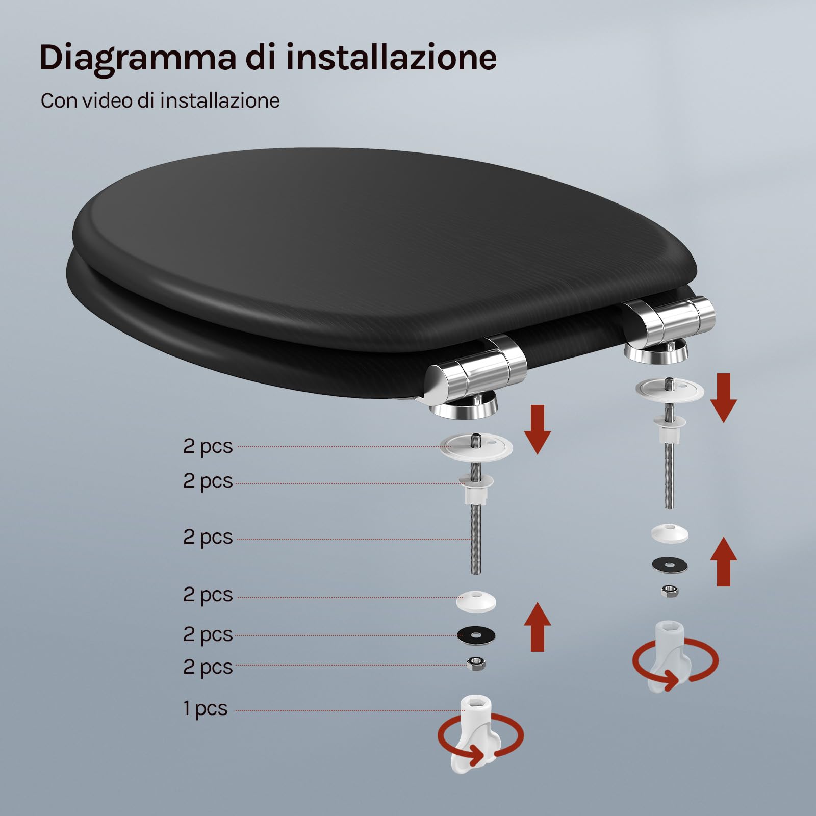 WOLTU Sedile WC copriwater Universal, Urea-Formaldeide Chiusura,Facile da Montare, MDF Materiale a Fissaggio Parte Inferiore, a Forma di O