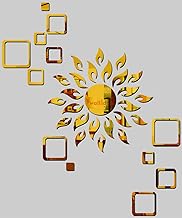 Wall1ders Sun Golden With 12 Square Golden (Sun Size 45 Cm X 45 Cm)) Framed Mirror Stickers For Wall.