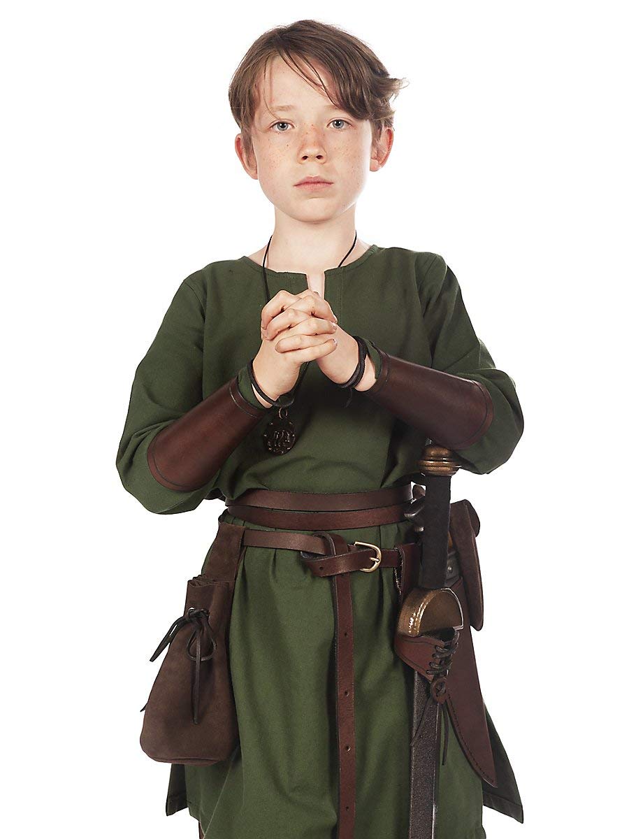Andracor - Petits brassards en cuir véritable - Manchettes courtes pour enfants et adultes - Cosplay médiéval et Viking LARP - noir