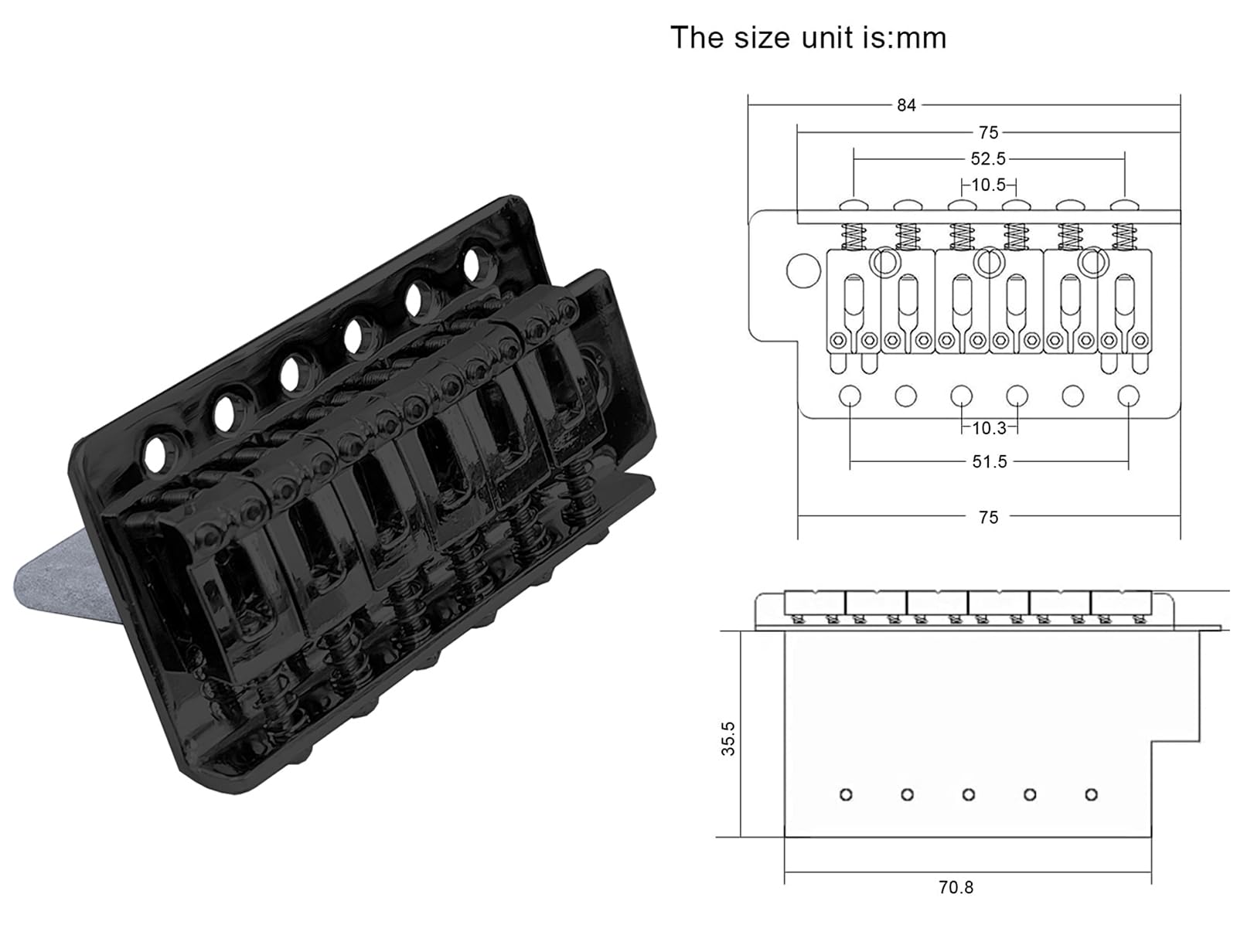 52.5mm Guitar Tremolo Bridge Tool Set for Fender Strat Squier Electric Guitar Replacement (BLACK) - Image 3