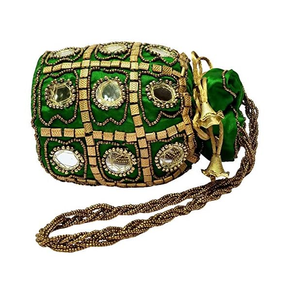 FILORA Women's Ethnic Rajasthani Silk Potli Bag Potli Purse Bridal Purse (Combo of 2 Potlis Red and Green) - Image 7