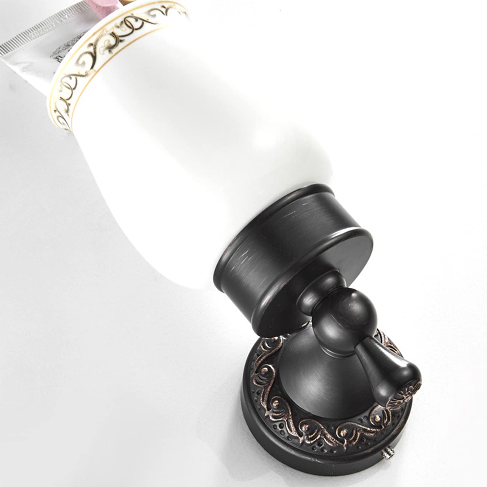 Soporte para Cepillos De Dientes Antiguo Negro, Soporte para Cepillos De Dientes De Latón con Taza De Cerámica, Soporte para Cepillos De Dientes Montado En La Pared para Baño En Casa Hotel