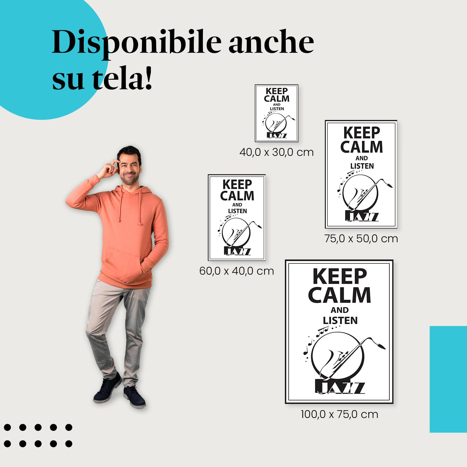 Postereck - 1013 - Poster jazz, Keep Calm musica cartello sassofono - Stampa con Scritta, Decorazione da Parete, Arredamento Interni, Stampa Fotografica - Tela - 100,0 cm x 75,0 cm