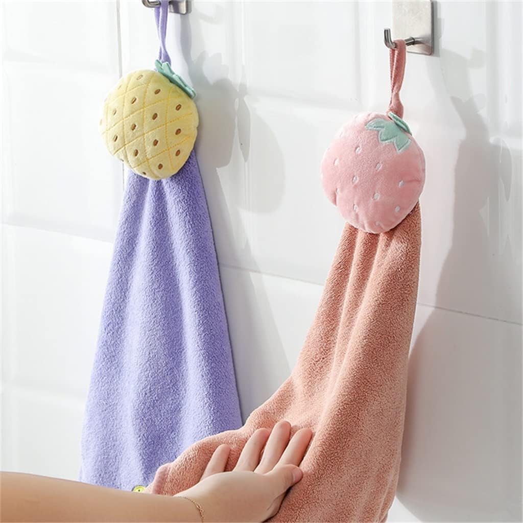 Cute Fruit Hand Towel 4 Packs Coral Fleece Absorbent Rag Hanging Kitchen Rag Handkerchief (Color : A, Size