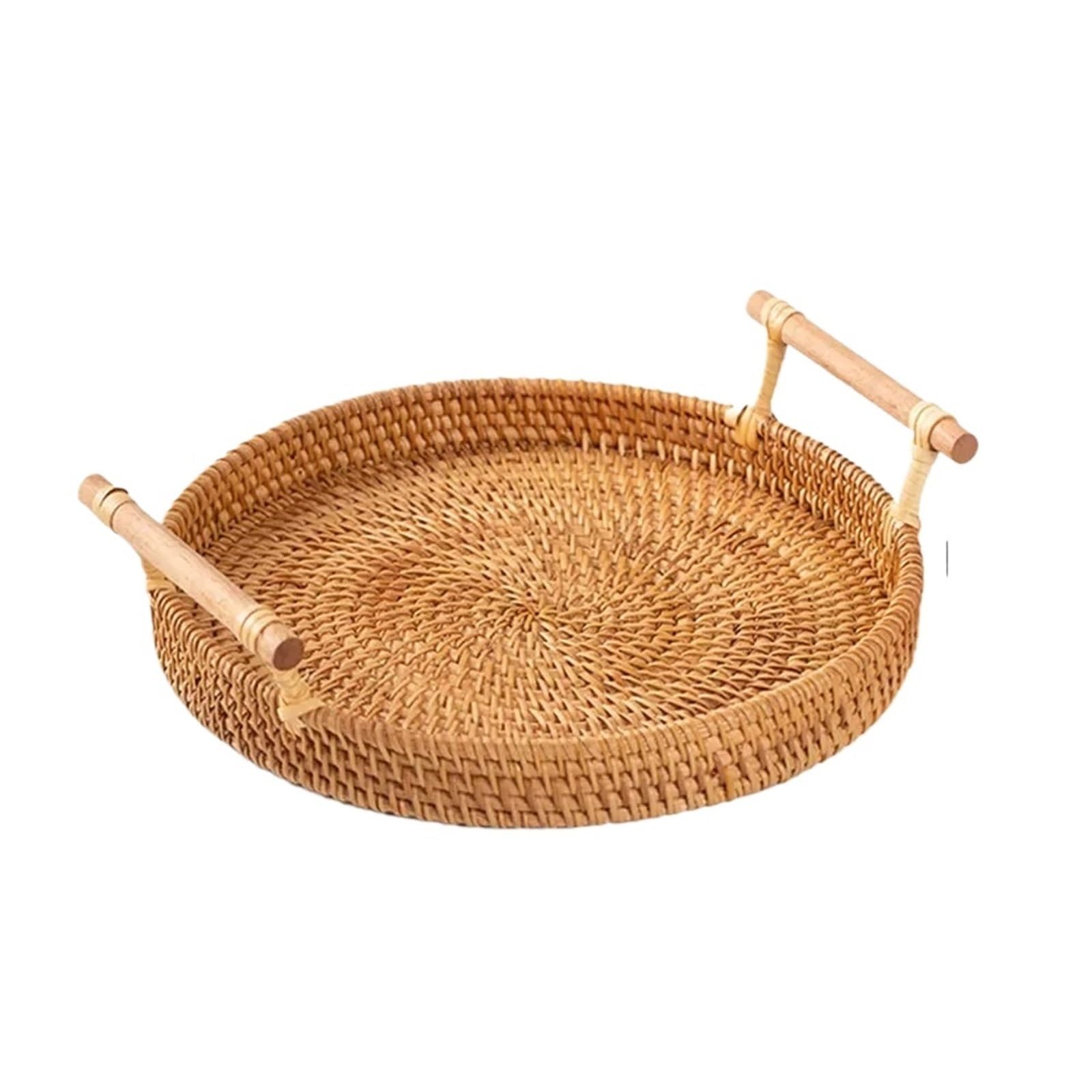 Bandeja de Almacenamiento ratán Tejida a Mano con asa Madera, Cesta Redonda Mimbre, Plato for Pan Bandeja Mimbre(28cm)