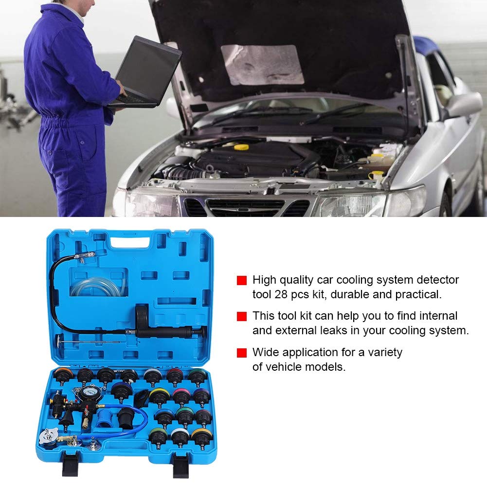 Probador del de enfriamiento de Torvex, kit de medidas de presión del radiador de 28pcs detector de fuga del tanque de agua del automóvil universal, juego de herramientas de
