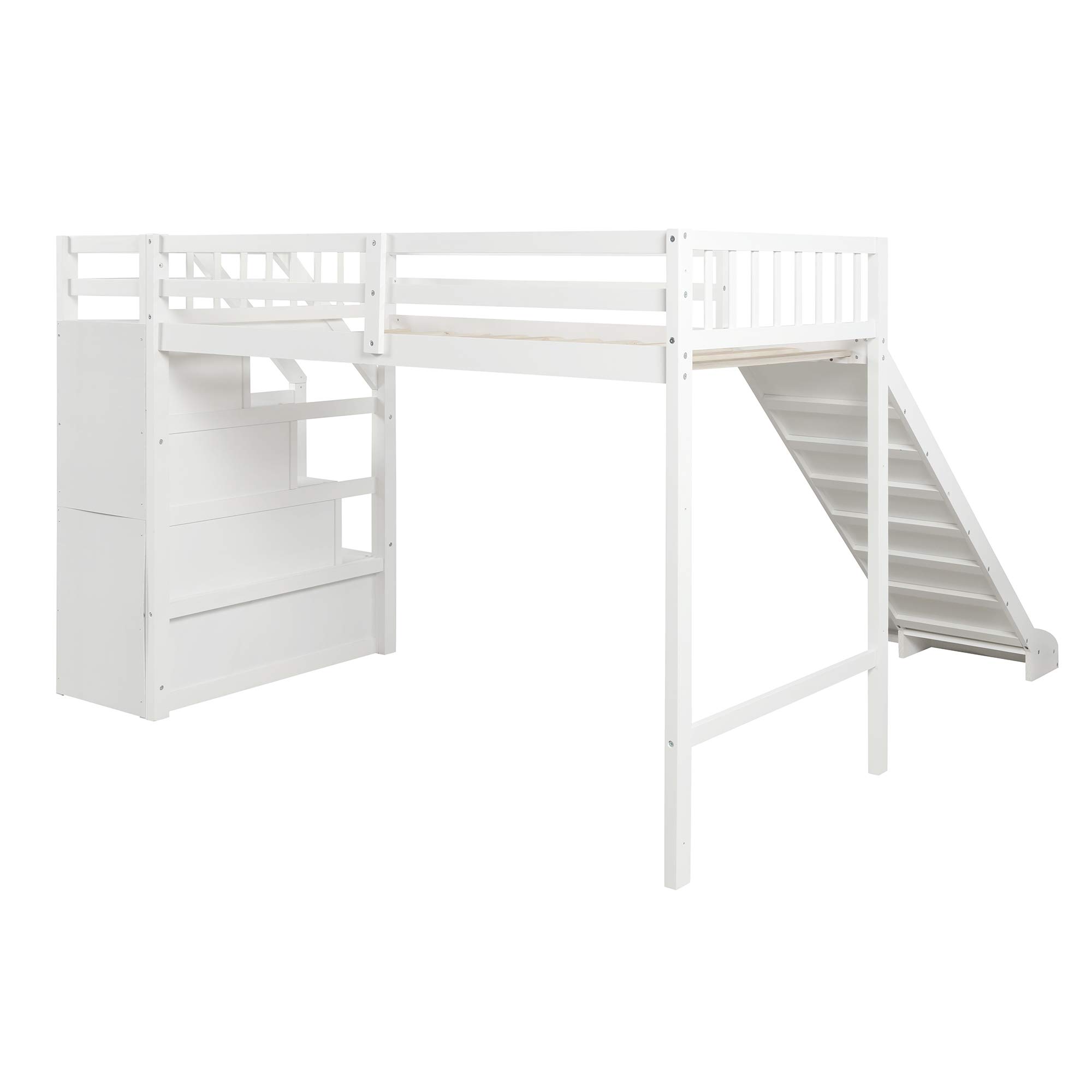 Bellemave Loft Bed with Slide, Kids Wood Twin Loft Bed with 3 Step