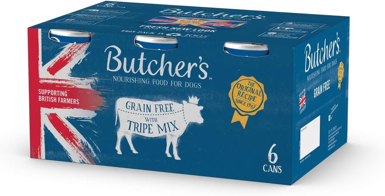BUTCHER'S Aliments humides pour chiens en conserve sans céréales mélange de tripes 9,6 kg (24 x 400 g)