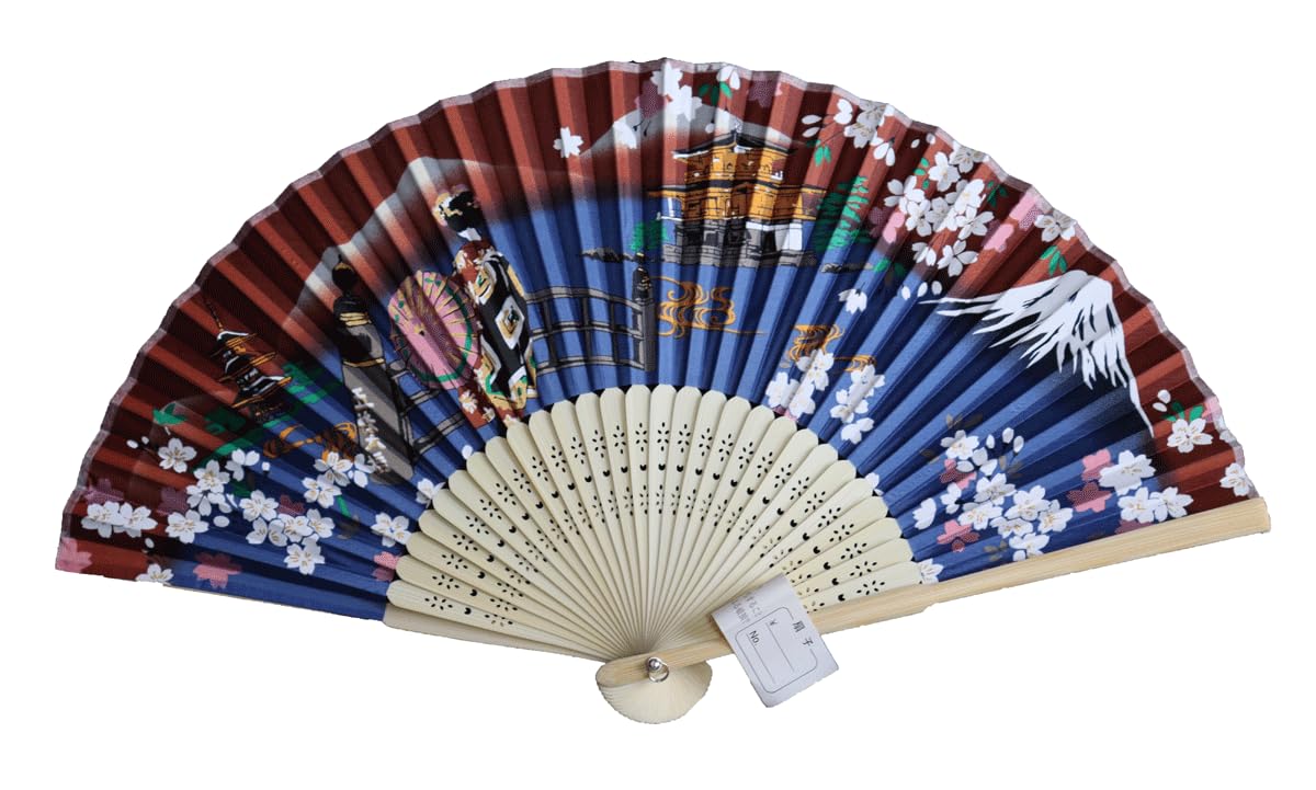 Kyoto Maishi Gojoohashi Bridge Cherry Blossoms Silk Fan Fujisan-ji Temple, blue : Clothing, Shoes & Jewelry