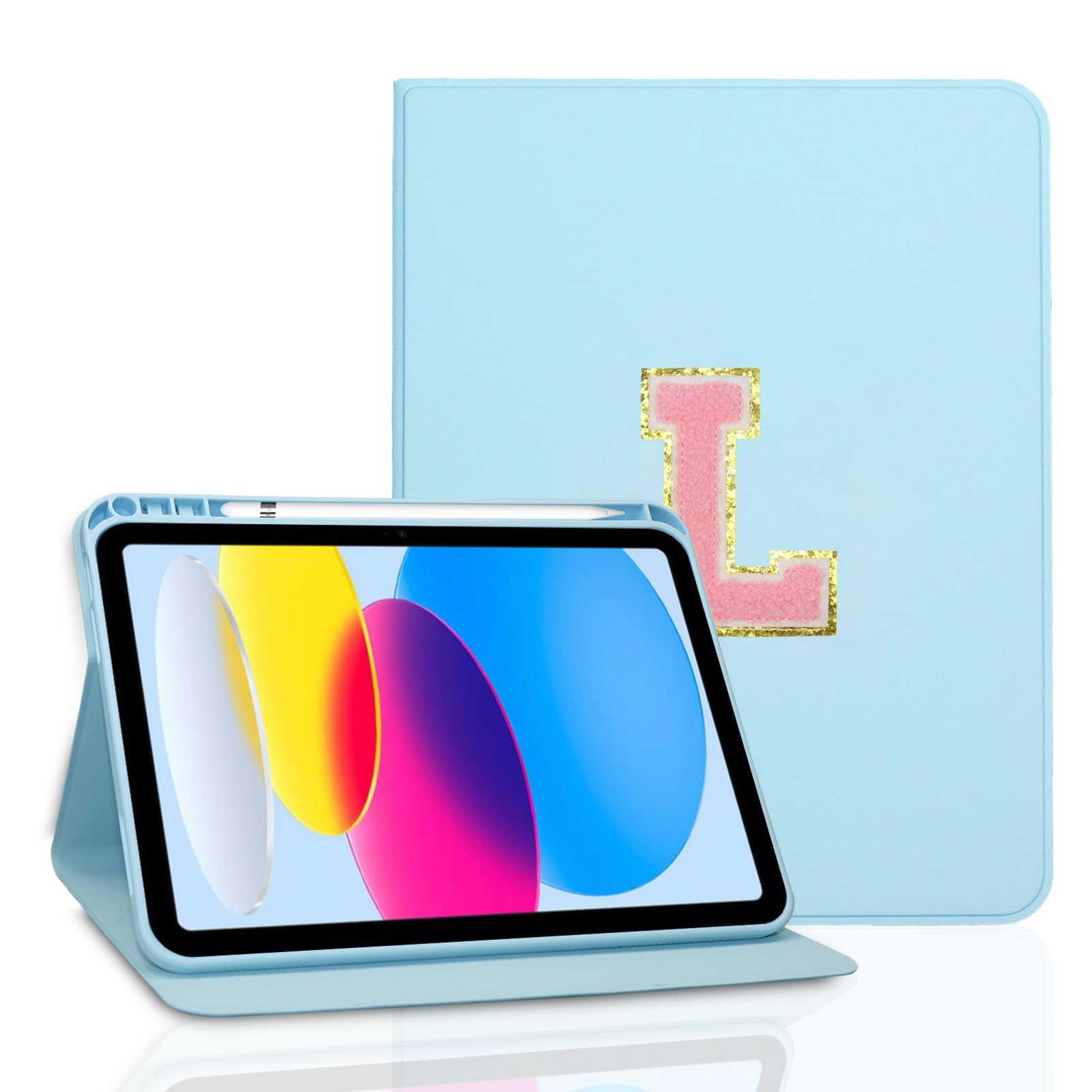 TopPerfekt Case for iPad 11th (A16) 11-inch 2025 / iPad 10th Generation 10.9-inch 2022, Initial Chenille Letter Suture, Cute Case with Auto Sleep/Wake