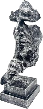 SMRTHMRT Abstract Thinkers Sculptures,Creative The Thinker Statue/Keep Silence/Silence is Gold Charaters Figurines,Home Office Decor Antique Silver