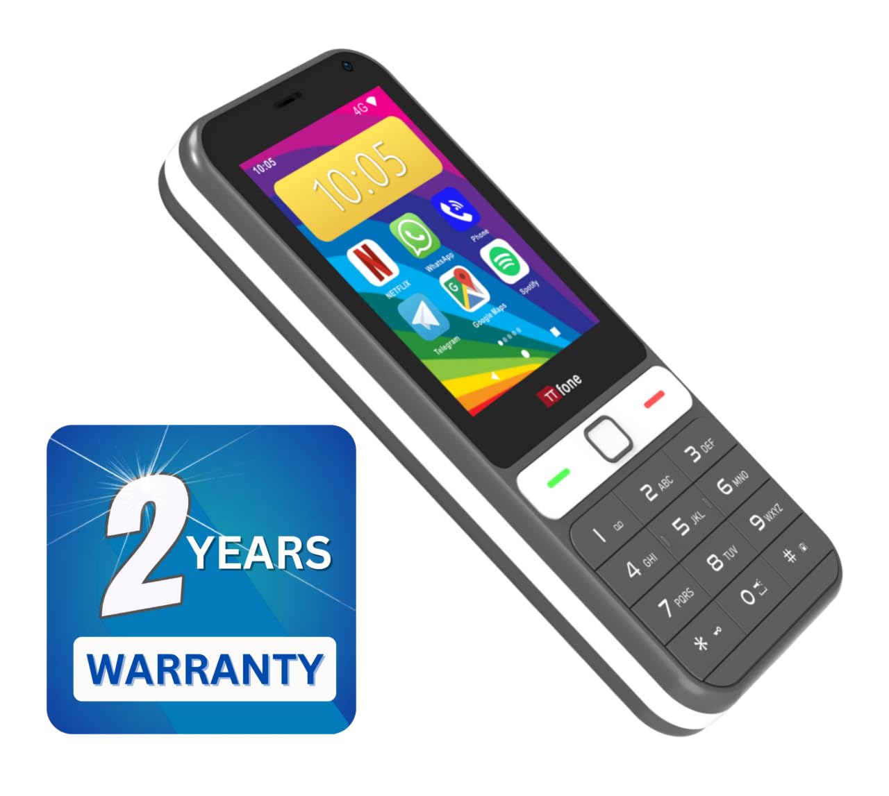 TTfone TT280 – Teléfono Tipo Barra 4G Dual SIM con Android, Pantalla táctil de 2,8", Teclado, cámara de 2 MP, USB-C – Móvil Libre fácil de Usar