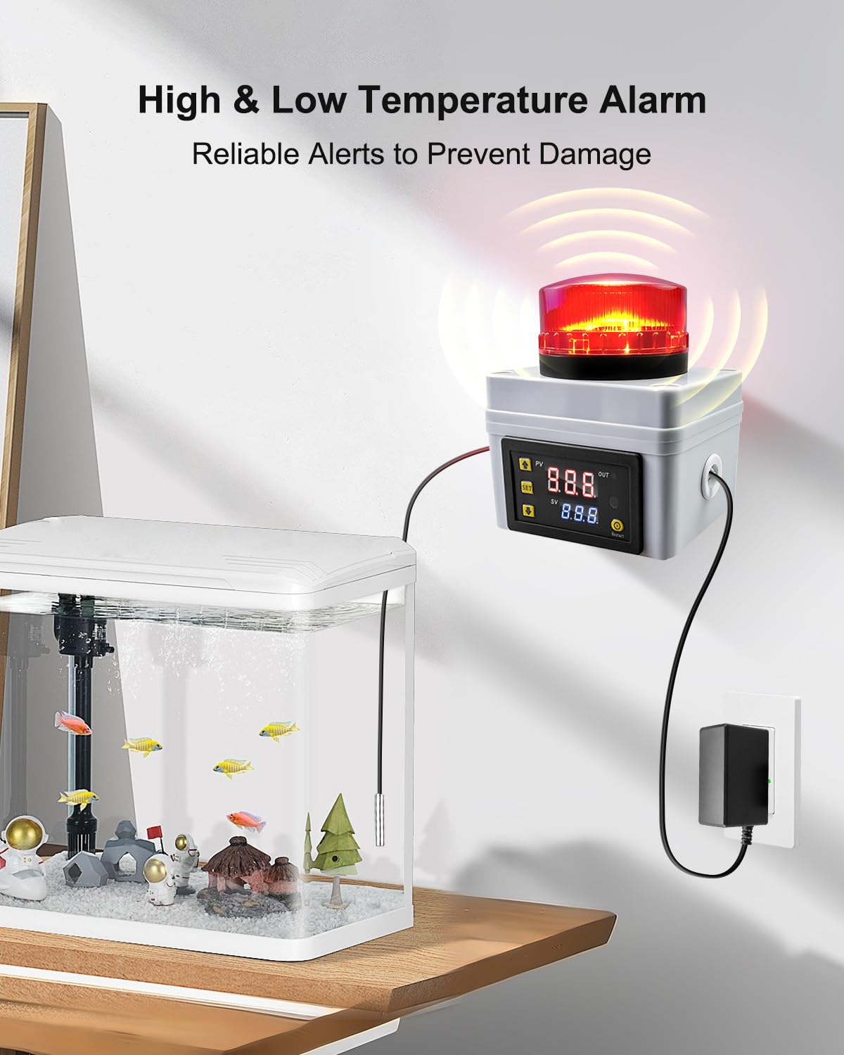 Monitor digital de alarma de temperatura de 12 V con control remoto, alerta de temperatura alta/baja de 120 dB, sonda de sensor impermeable, termómetro de temperatura de -50 ℃-110 ℃ para refrigerador