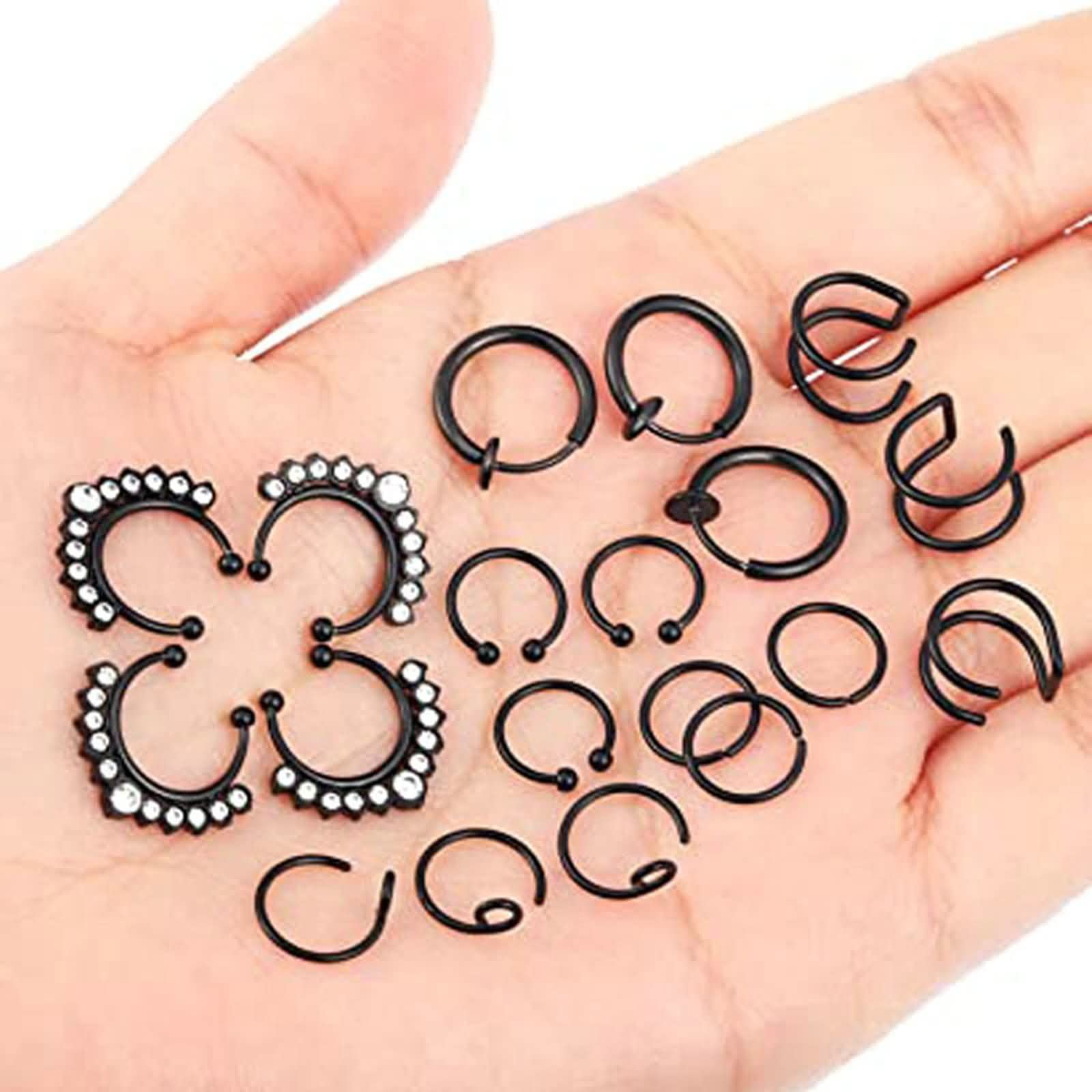 Anillo de nariz de acero quirúrgico, bonito círculo de cartílago en forma de U, circonita cúbica, piercing corporal, lengua labial, 6 piezas para mujer