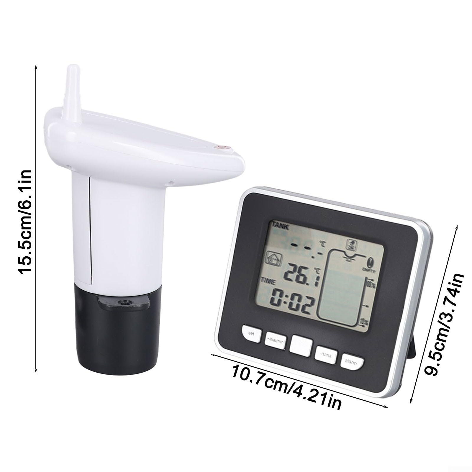 Yuanpgky Kabelloser Füllstandsmesser, großer Reichweite, kabellos, automatischer Wasserstandsregler, Temperatursensor für Regenspülkasten, Pool