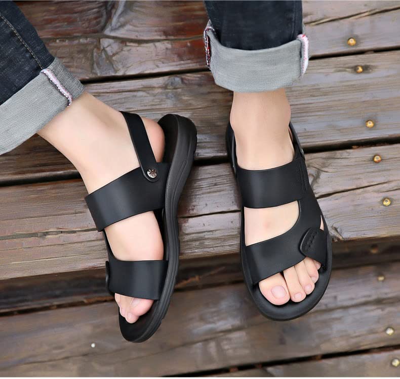 Men's Sandals Comfortable Soft Leather Men Black Beach Slippers Male Sandalies3