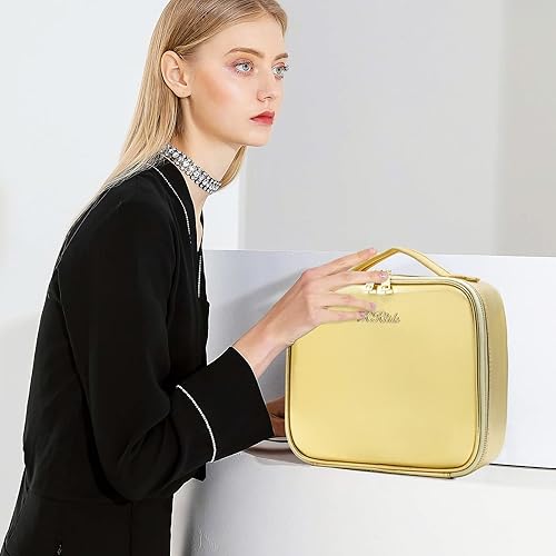 Miniatura 6 de RRtide Bolsa de maquillaje con espejo de luz LED, estuche de viaje de tren de maquillaje, organizador de bolsas de cosméticos con separadores