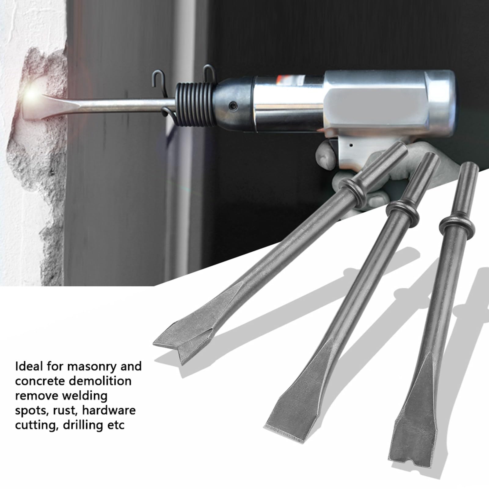 AIR Hammer Chisel Set Extra Long Round Shank Pneumatic Hammer BIT Set for Masonry Concrete Demolition