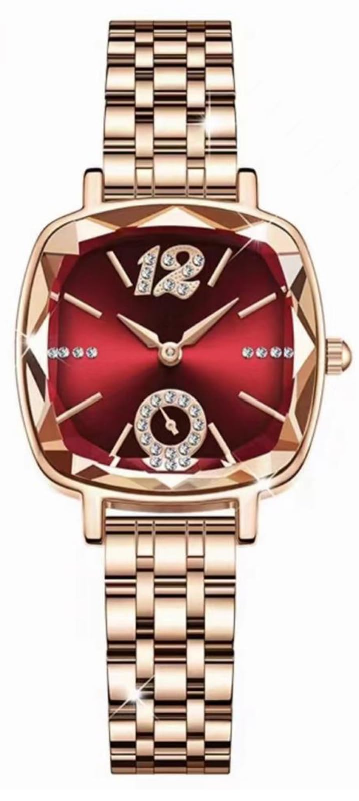 BESTKANG Reloj de cuarzo para mujer, cuadrado, color oro rosa, reloj clásico de acero